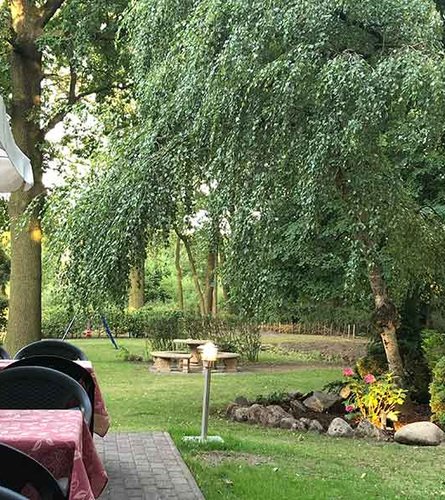 Gartenbereich des Restaurants Luther-Birke